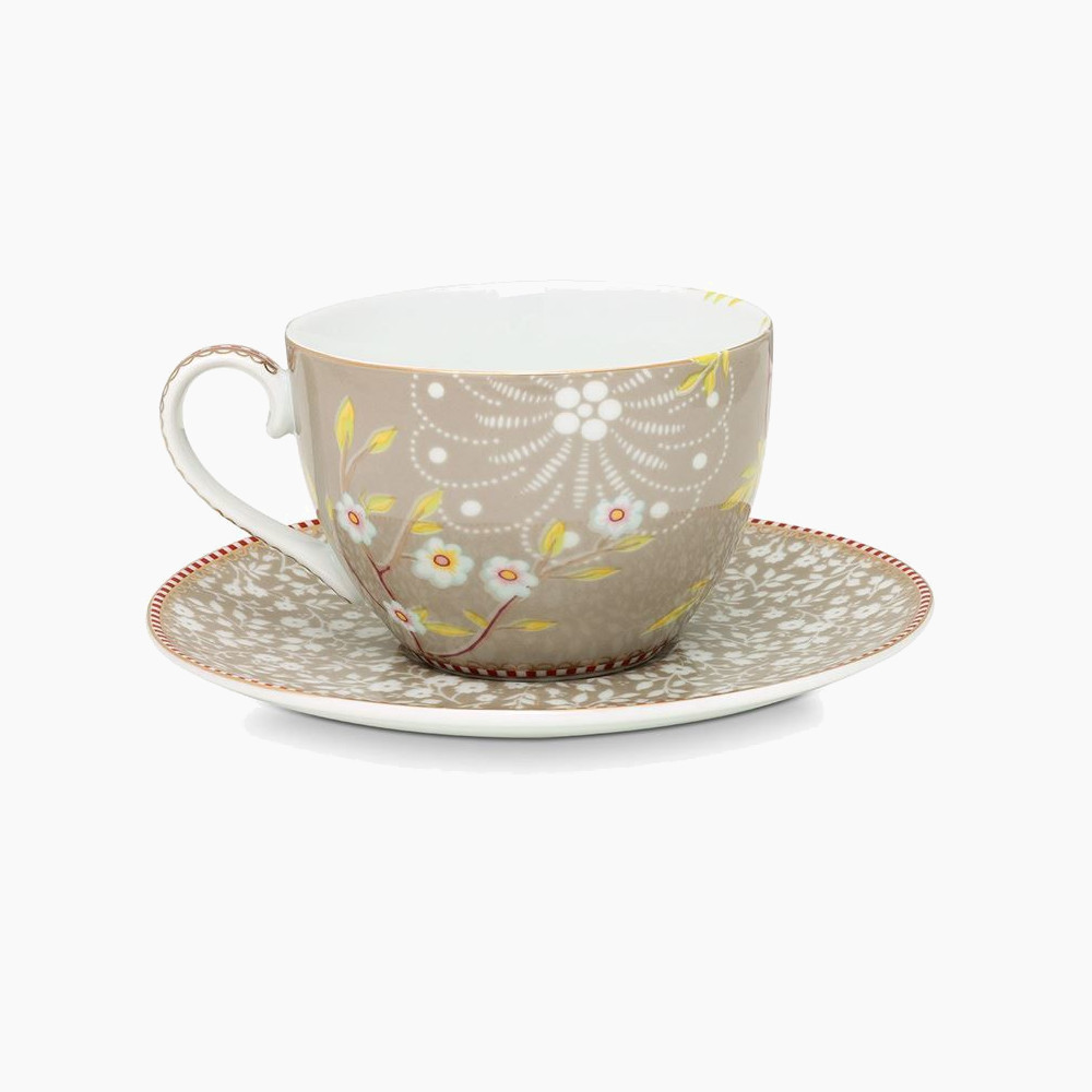 Φλυτζάνι και πιατάκι για Cappuccino Floral Early Bird Khaki