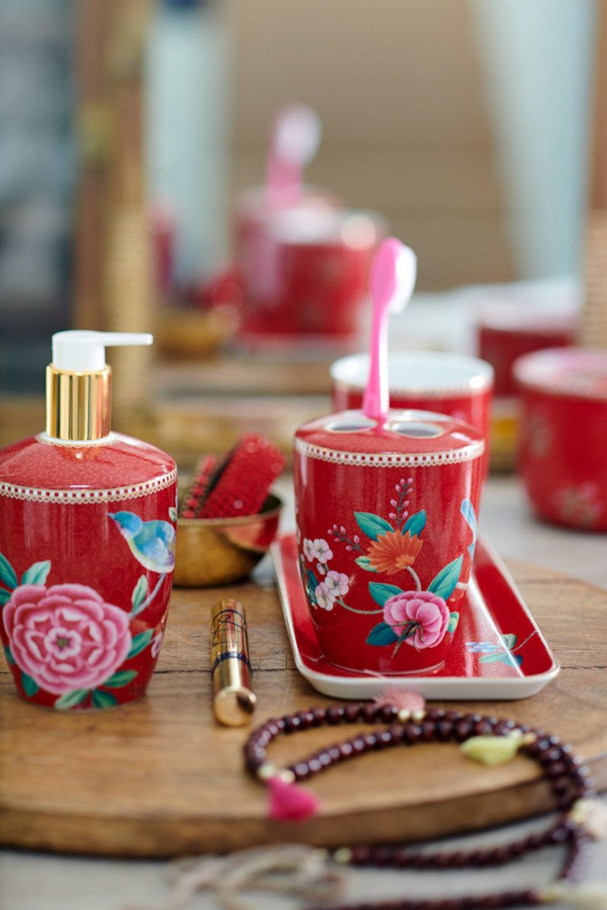 Αξεσουάρ μπάνιου σετ Floral Good Morning Red