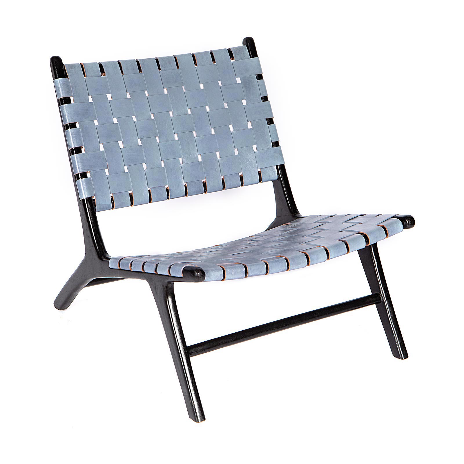 Supergreens Καρέκλα Lounge Δερμάτινη Πλεκτή Teak Γκρι 81x65x72 εκ.